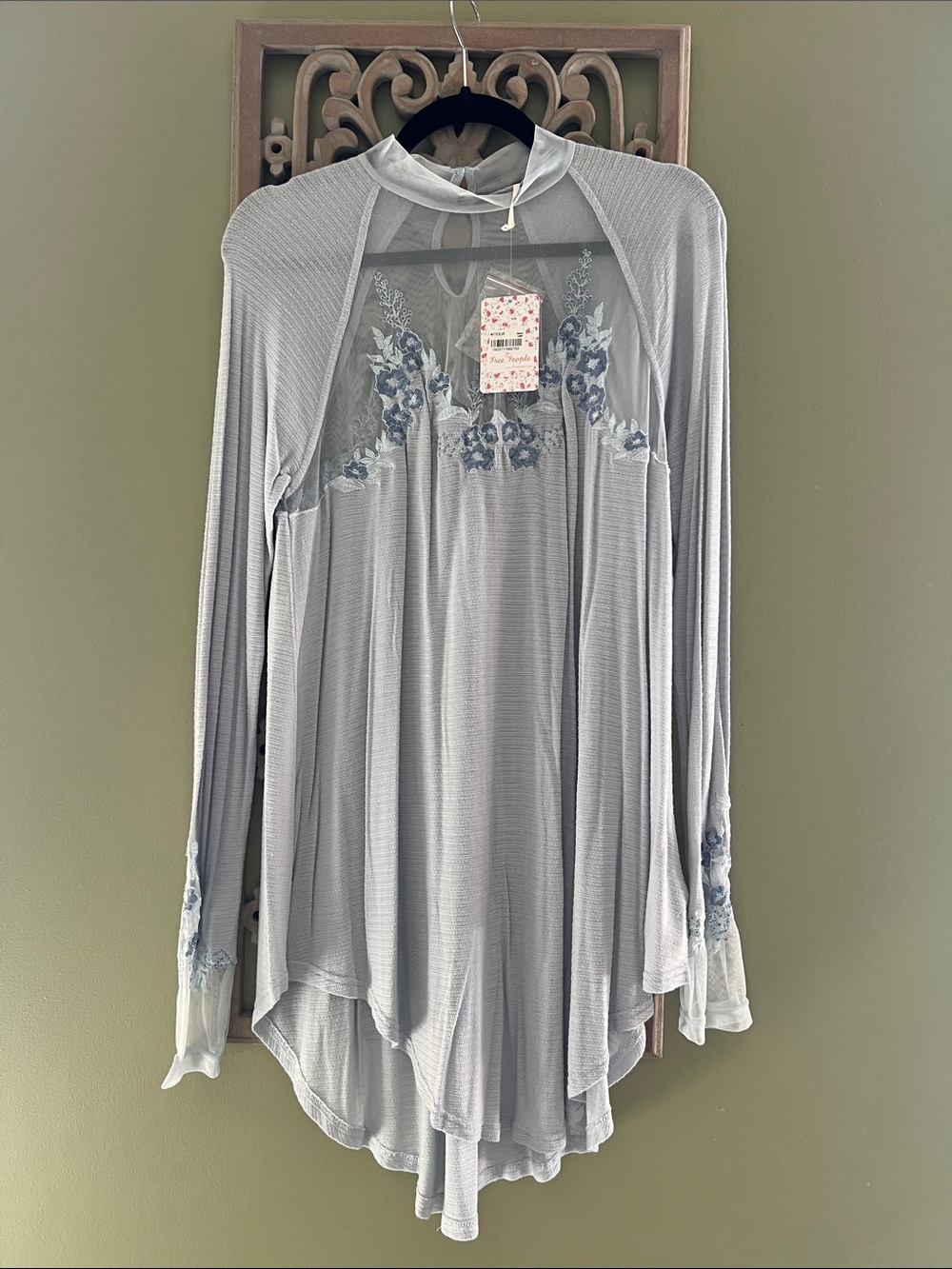 Free People Saheli Top Tunic Mini Dress Lace Floral Mesh Sheer Embroidery Y2K